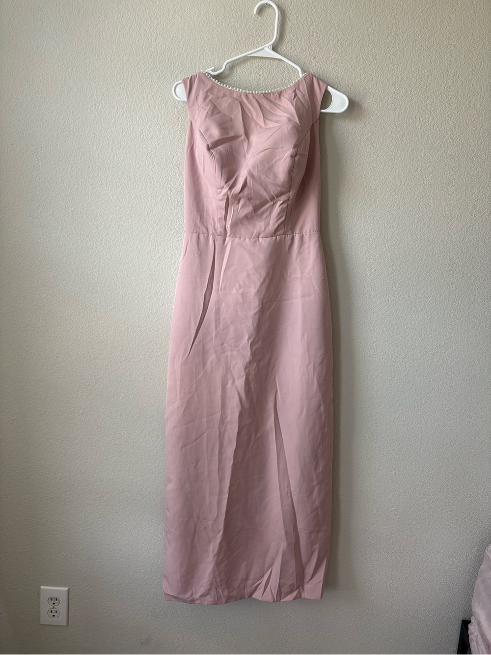 Sleeveless Blush Pink Dress with Pearl Trim and Removable Bow